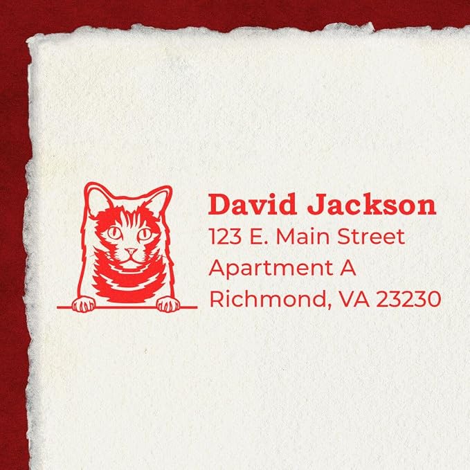 Peeking Chartreux Cat Return Address Stamp Self-Inking - Clear Impressions | Return Address Stamp for Chartreux Cat Lovers. Your name and address. Personalized Address Stamp for Pet Themed Mail.