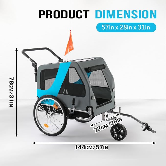 Ktaxon 2-in-1 Pet Bike Trailer, Heavy Duty 132lbs Load Capacity Foldable