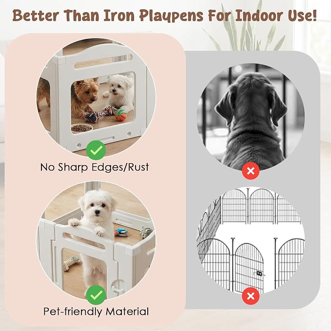 Clear Acrylic Dog Playpen Indoor, Puppy Kennel w/Locking Door, Pet Gate | 23.6 in 8-Panel Design, Easy to Clean & Install Play pen for Medium Dogs and Puppies, Stable Indoor Area Setup for Home Use