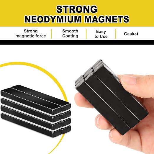 Neodymium Bar Magnets with Adhesive Backing 5 Pack 60x10x5mm Black | Fridge Magnetic Strips Refrigerator Blocks Crafts Extra Super Sticky Bar for Science Experiments Classroom Craft Office