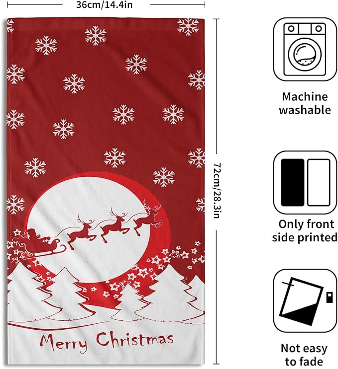 Giwawa Merry Christmas Hand Towel 28.3x14.4in Set of 2 Red Cute Santa Elk Snowflake Christmas Style Ornament Gift Soft Super Absorbent Hand Towels Multipurpose Bathroom, Hotel, Gym and Spa