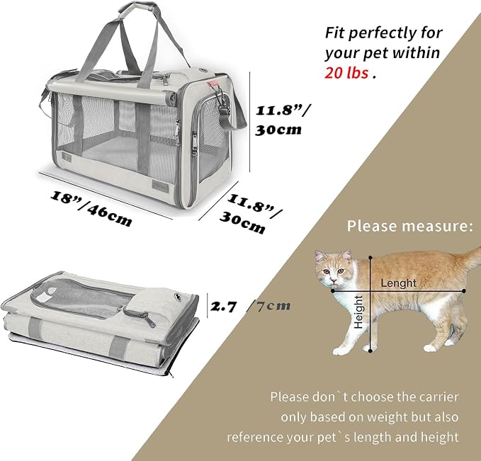 GAPZER Pet Carrier for Large Cat Soft-Sided Animal Traveling Bag up to 20lb | Privacy Protection Big Kitten Car Travel Cloth Carry Bag up to 20 lbs, Small Animal Portable Mesh Kennel Cage for Vet Visits