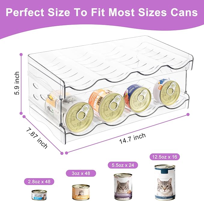 REFLYING Cat Food Can Organizer 2-Tier Metal 48 Cans 3.5oz Black | Black metal 2-tier cat food can organizer,Holds 48 cans 3.5oz,Adjustable pantry countertop storage for kitchen cabinet
