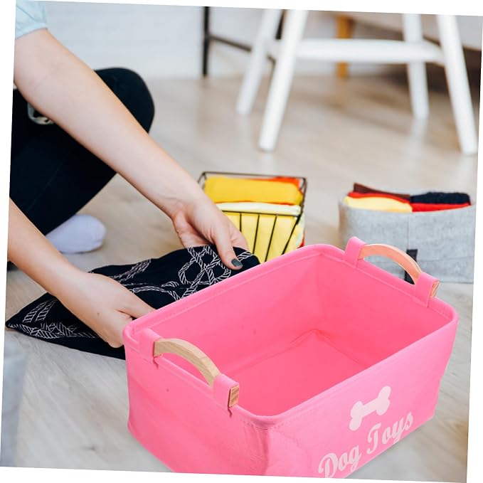 Felt Storage Organizer Basket with Handles for Clothing and Pet Plaything | Desktop Organizing, Countertop Use, Space Saving, Multi-Purpose Design, Fresh Elegant Style, Red Color