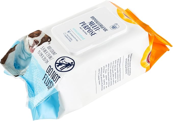Arm and Hammer for Pets Hypoallergenic Wipes for Dogs, Unscented - Odor Eliminating Waterless Cleaning Wipes with Baking Soda, Gentle on Sensitive Skin, Dogs, 100 Count