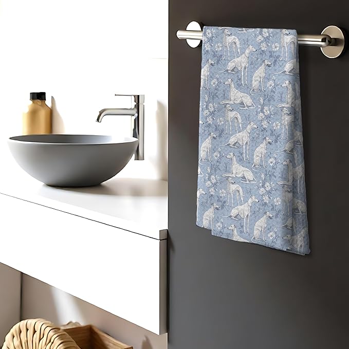 Greyhound Dog Gifts for Blue Chinoiserie Floral Decor Kitchen Towels，Blue and White Greyhound Dog Grandmillennial Decorative Dish Tea Towels for Kitchen Bathroom,16x24 Inch
