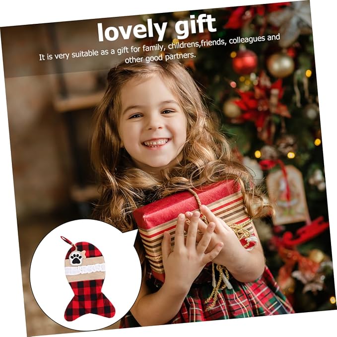 FRCOLOR Christmas Gift Pouch for Pets Black Red Plaid Holiday Storage Bag for Candy Snacks Item Organization and Festive Decoration