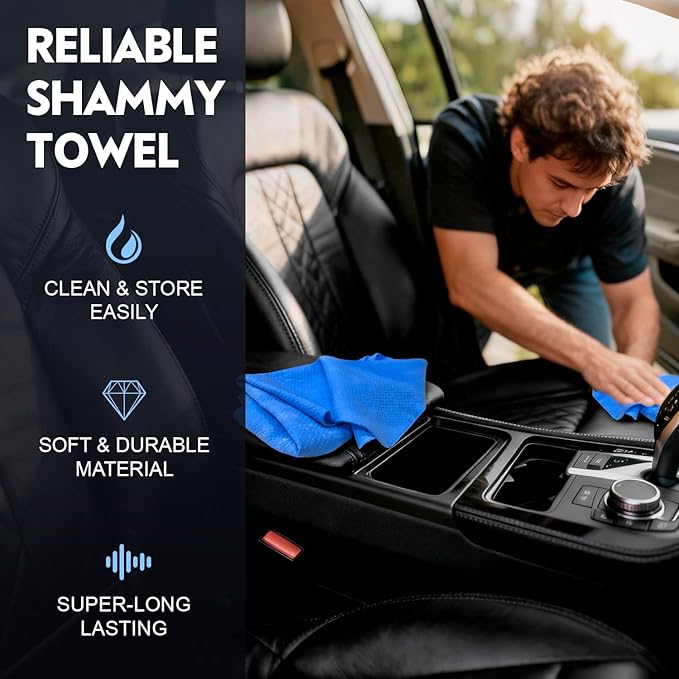 ARTIPOLY Premium Shammy Towel for Car Drying 2pk (26”x17”)-Super Absorbent Chamois Towel-Reusable shamies Towels for Cars, Bathroom,Pets, Dust Remove, No Spots/Streak/Scratch, Large, Blue