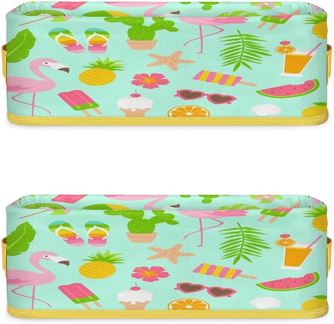 Summer Flamingo Fruits Bathroom Storage Basket, Foldable with Handle Open Countertop Paper Towel Decorative Box, Toilet Tank Top Shelf Baskets for Home Closet Bedroom Living Room O