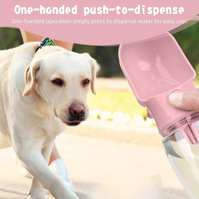 Dog Water Bottle with Food Container, Leak Proof Portable Pet Dispenser with Lock and Cleaning Brush,Dogs Stuff Water Bottle for Walking Hiking,Travel (Pink)