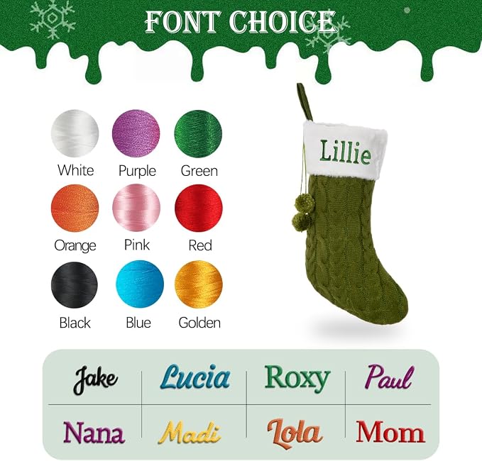 Personalized Christmas Stockings, Custom Name Knit Ball Christmas Stockings, 16" Xmas Stockings Hanging Ornament for Holiday Fireplace Decoration (5 Pcs)