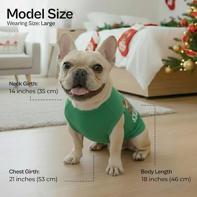 Parisian Pet Dog Tshirt - Embroidered “Dear Santa Define Good“ Dog Christmas Shirt - 100% Cotton Shirt - Sleeveless Clothes - Machine Washable Dogs Vest - Shirts for Medium Dogs - M