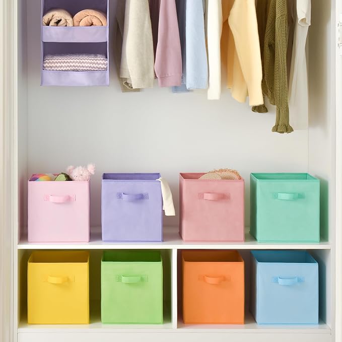 GRANNY SAYS 11 Inch Cube Storage Bins, Cube Organizer, Pastel Color, 8-Pack | Collapsible Storage Boxes with Thickened Base Plate, Sturdy Handles, Decorative Baskets for Shelves, Closet