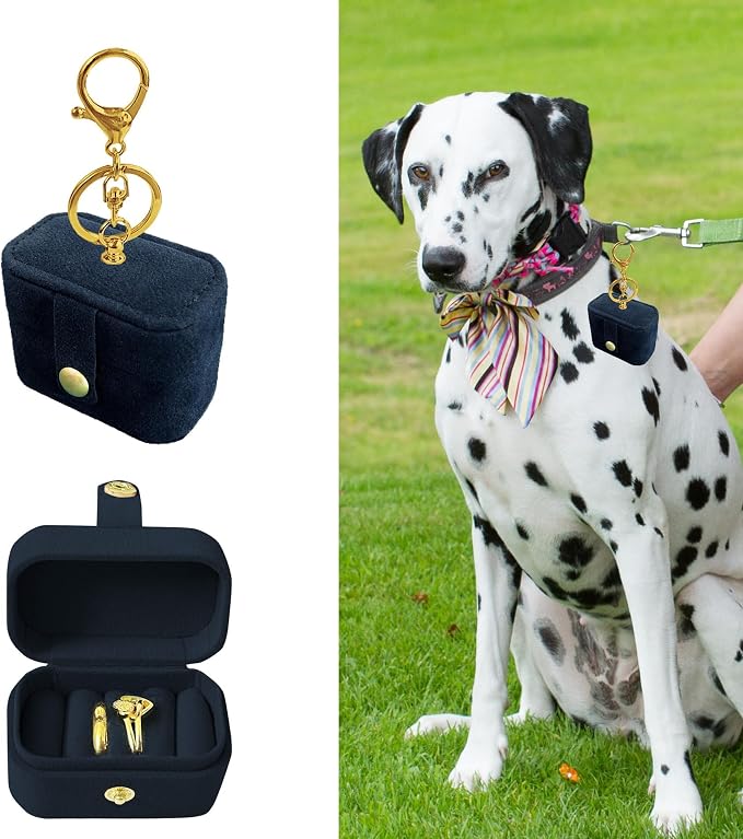 Small Wedding Ring Bearer Pillow Box for Dog Collar, Velvet Travel Mini Jewelry Holder Pouch Bridesmaid Gifts, Multi-Slots Earrings Storage Case for Women Girls, Pocket Size Necklaces Organizer(Navy)