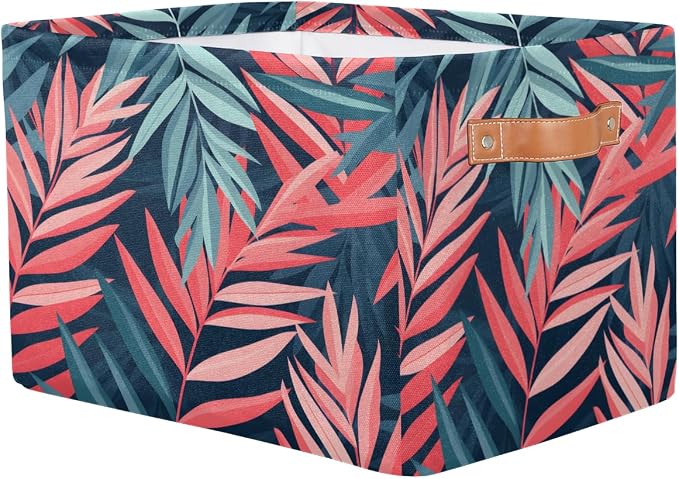 Tropical Palm Leaf Floral Storage Basket Cloth Storage Cube Basket Bins