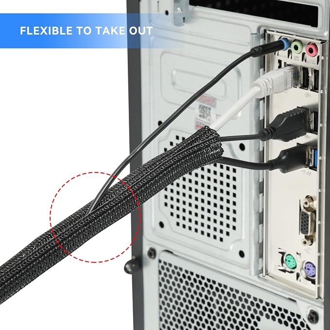 AGPTEK Cable Sleeve, 25ft - 4/5 inch Cable Management Cord Hider, Black | Desk Cord Cover Organizer Wire Hider for Office Computer TV Wire Loom Tubing Pet-Proof Cord Protector from Cat Dog Chewing