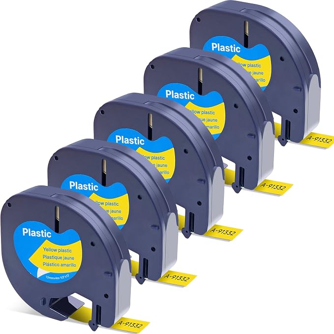 Replace for Dymo Label Maker Letratag Tape Refills 91332 91333 91334 91335 LT Plastic Cassette,1/2 Inch X 13Feet,5pack