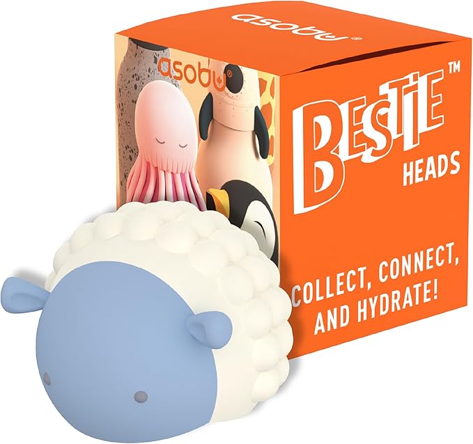 asobu Bestie Bottle Replacement Head for Insulated Stainless Steel Water Bottle, Detachable Soft Animal Head, Collectable Bottle Head for Fun Drinking for Kids, Sheep