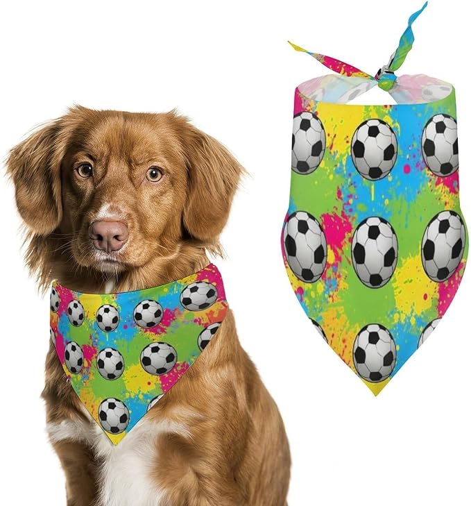 Triangle Pet Scarfs with Adjustable Design, Washable Portable Splash Ink Soccer Dogs Neckerchief for Small to Large Cats, Easy to Clean