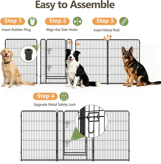 Metal Dog Playpen - 40" Height 8 Panels Foldable Exercise Pen for Dogs Indoor/Outdoor Pen with Door for Pet Animals Portable Pet Playpen Polygon Dog Enclosure (Black)