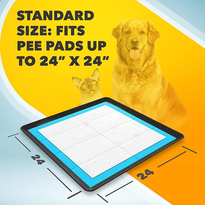 Dog Pee Pad Holder - Fits Up to 24” x 24” Pee Pad - 1 Pack - Black | Stable Grip, Raised Edges, Quick-Wipe Silicone Surface Dog Potty Tray Holder for Indoor Flooring Protection