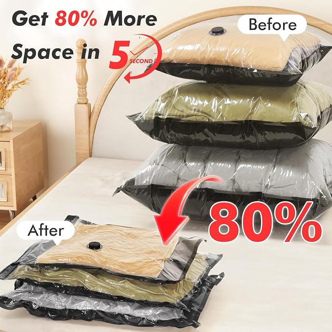 MEIQIHOME 18 Pack PackEase Travel Vacuum Bags 1500mAh Wireless Pump, 80% Compression Space Saver for Luggage, Clear PA+PE Reusable Seal Bags for Clothes, Portable Electric Air Pump for Travel & Home