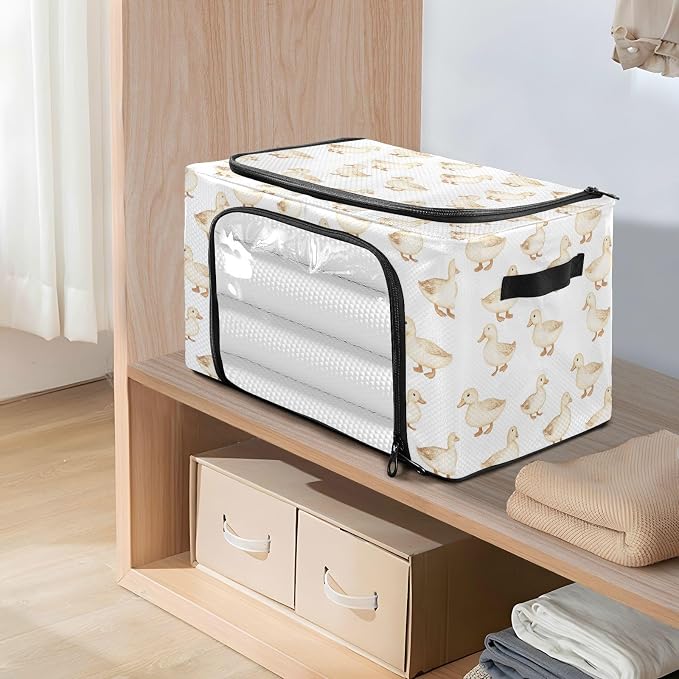 Cartoon Pet Duck Under Bed Storage Containers Clear Window Foldable Cube Storage Bins with Lids Two-way Zipper Bag Storage