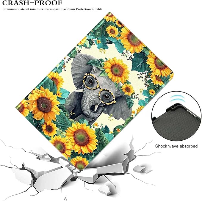 for Samsung Galaxy Tab S8 2022/Tab S7 2020 11" Tablet Case(Model SM-X700/X706/T870/T875/T878),Premium Leather Folio Stand Auto Wake/Sleep,Multiple Viewing Stand,Cute Elephant Sunflowers