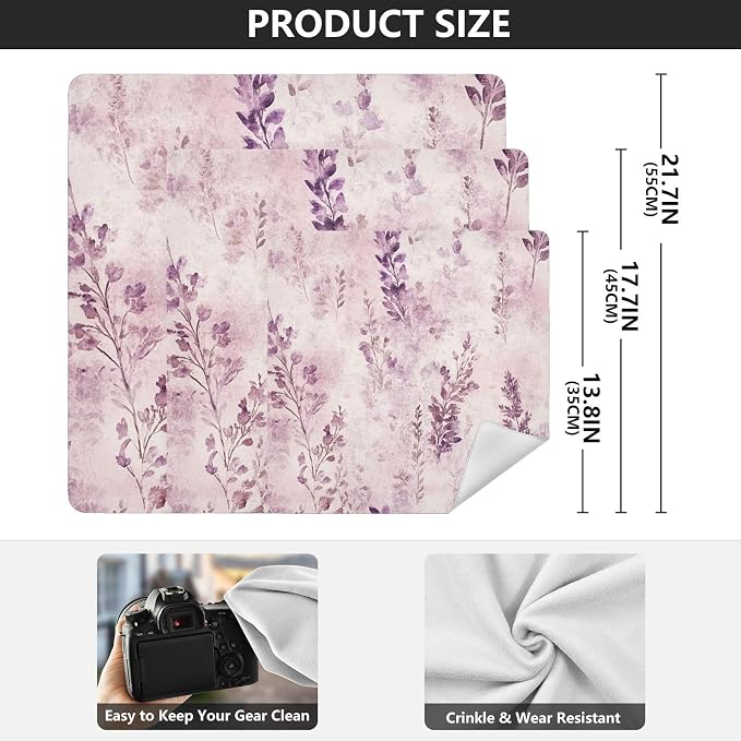 JIPONI Romantic Lavender Makeup Bag, Self-Adhesive Magic Wrap Cloth, Portable Cosmetic Organizer, Camera Lens Protector, Travel Storage for Beauty Essentials, 17.7"x17.7"
