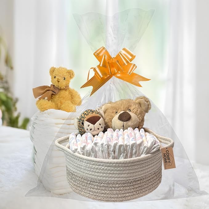 COMFY-HOMI Round Rope Basket with Handles for Shelves,Toys,Book, Cloth Storage Baskets for Organizing Toy Decorative Organizer for Living Room, Bathroom