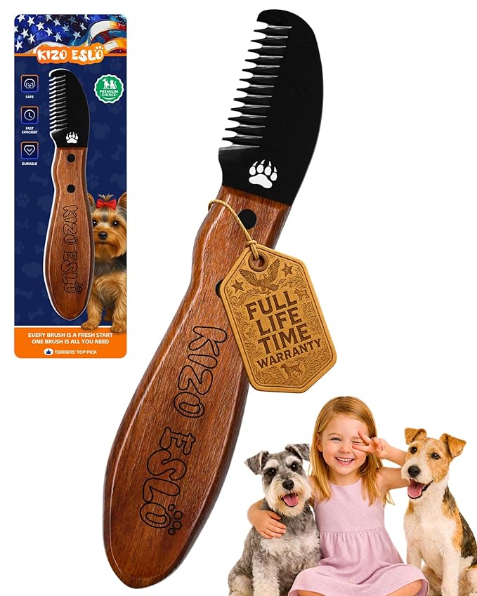 Stripping Knife for Dogs – Gentle Hand Stripping & Carding Knife for Terriers & Double-Coated Breeds, Solid Sapele Hardwood & Black Oxide Stainless Steel,Easy to Clean,Dog Grooming Tool(Right-Handed)