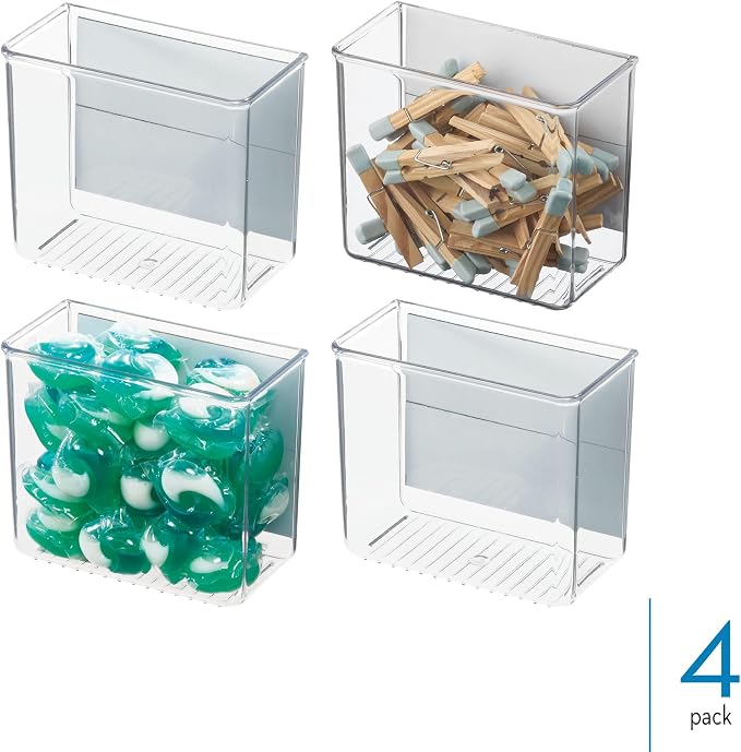 iDesign Magnetic Small Clear Plastic Organizer Bins, 4-Pack | Laundry Room Storage