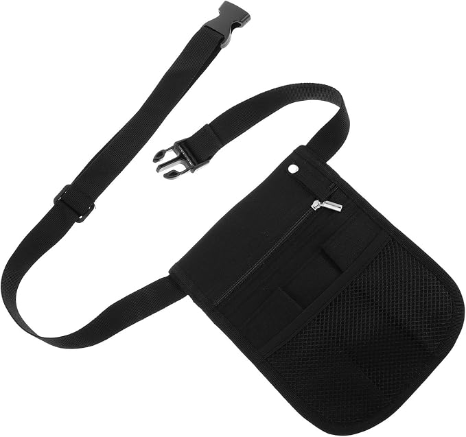 Black Oxford Cloth Multi Compartment Nurse Fanny Pack Waist Bag | Pockets and Compartments, Portable Organizer for Pet Groomers and Waiters