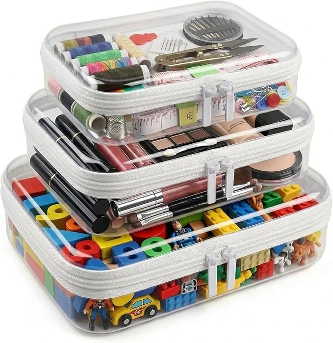 Clear Hard Shell Zipper Case, PET Organizer Box, L+1M+1S | Transparent Case for Cosmetics, Makeup, Toy, Home, Office, Stationery, Pencil, Fruit, Building Blocks, File