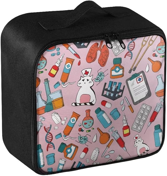 Nurse First Aid Bag Empty Medium Cat Pattern First Aid Pouches Empty Cute Empty Emergency Trauma Kit Organizer Bag for Hiking, Camping, Car, Travel, Home, School and Outdoor Pink