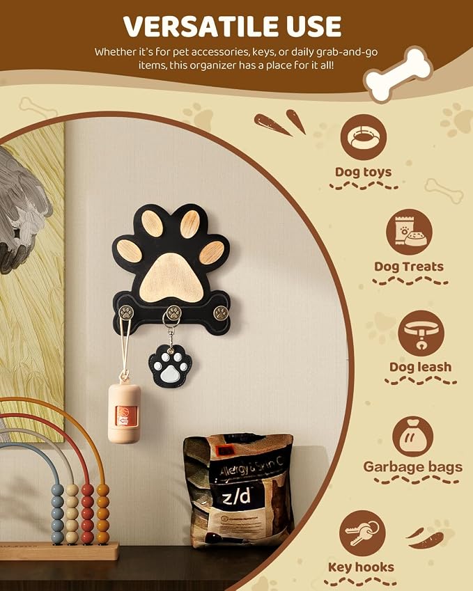 MTERSN Pine Wood Dog Leash Holder for Wall for Dog Walking Station, Black