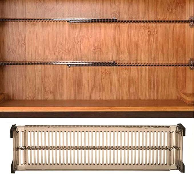 Asixxsix 4 Pack Drawer Dividers for Clothes, Plastic (Transparent Black) | Adjustable Expandable Separators, Freely Combined, No Tools or Adhesives Installation, For Underwear Cosmetic Socks