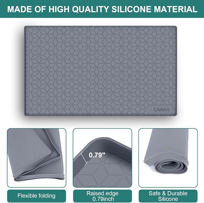 Under Sink Mat, 34"x22" Waterproof Tray for Cabinet, Holds 3 Gal | Silicone, Fits 36 inch Standard Cabinet,Leakproof & Easy Clean, Ideal for Kitchen & Laundry, Protects Shelf from Water Damage