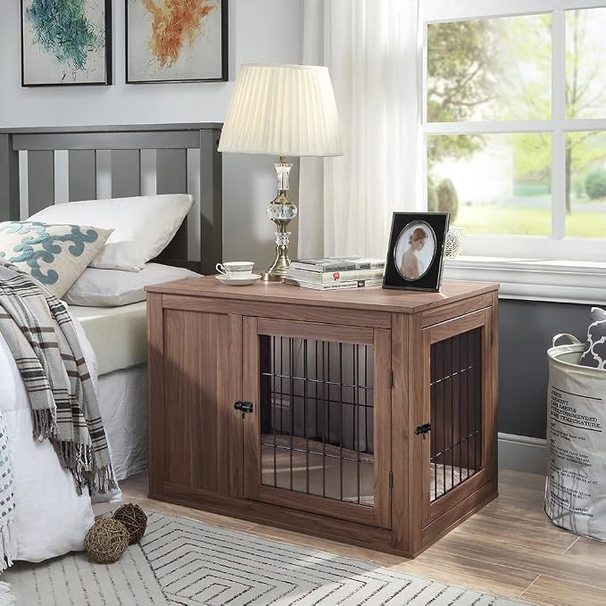 unipaws 36 Inch Furniture Style Dog Crate with Cushion for Medium Dogs | Indoor Puppy Kennel with Door, Modern Decorative Wood Wire Pet Cage, Pretty Cute End Side Table Nightstand