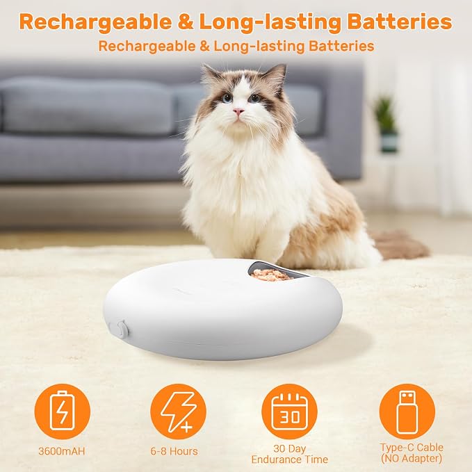 Automatic Cat Feeder Wet Food, Auto Wet Food Feeder for Pets with Two Ice Packs, Digital Cordless Pet Fresh Food Bowl for Newborn Senior Sick Cats and Small Dogs (6-Meal BPA-Free)