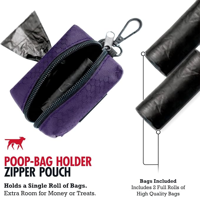 Tuff Pupper Dog Poop Bag Holder | Works with Any Dog Leash | Zippered Waste Bag Dispenser | Waterproof with Rust-Proof Clip | Convenient Lightweight Design | Includes 2 Rolls of Leak-Proof Bags