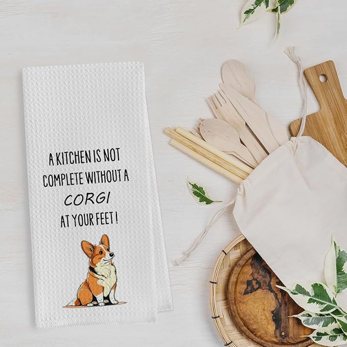 Funny Corgi Dish Towels - Corgi Decorative Waffle Weave Kitchen Towels, Corgi Hand Towel, Corgi Tea Towel, Corgi Gifts, Corgi Gifts for Corgi Lovers (16×24 Inches)