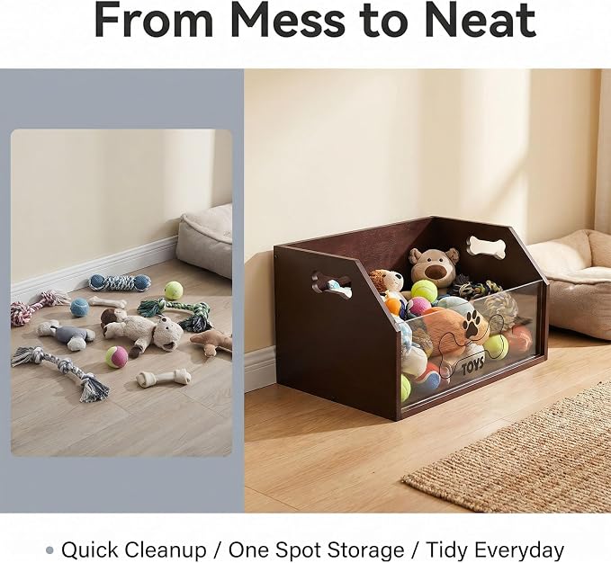 Pethiy Dog Toy Box,Wooden Pet Toy Storage Box, Pet Toy Organizer Basket | Toy bin for dogs large Dog Toy organizer pet toy storage for Collars and Pet Supplies,Living Room