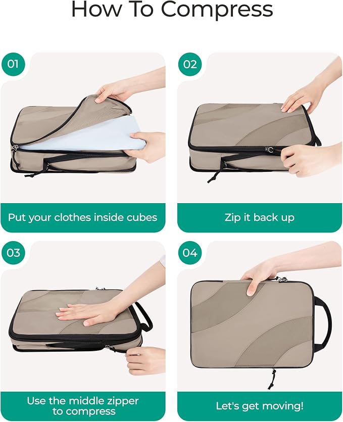 BAGSMART Compression Packing Cubes for Travel | Lightweight suitcase organizers bag set, space-saving double zipper expansion for carry-on luggage & travel organization