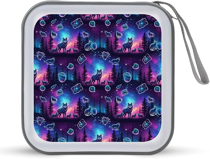 Protective 40-Capacity CD Organizer Winter Wolves Animal, Hard Case Storage Binder with Zipper, Portable Wallet for Car Home Office