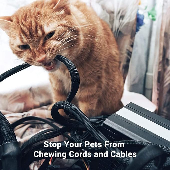 25ft - 3/8 Inch Cable Management Sleeve Protector,Wire Loom PET Expandable Wire Sleeving for Office TV Computer Home Theater Engine Bay Cord Organizer,Protect Cables from Pet Cat Dog Chewing,Black