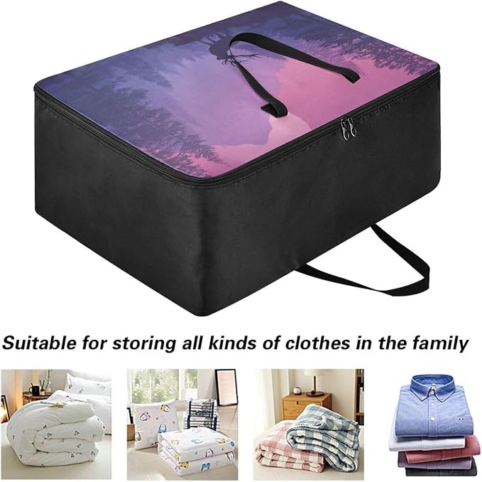 Comforter Storage Bags Large Folding Blanket Organizer Bag with Strong Handles Clear Window Closet Storage Containers for Clothes King Queen Pillows Bedding Quilt Duvet Purple Christmas Sunset