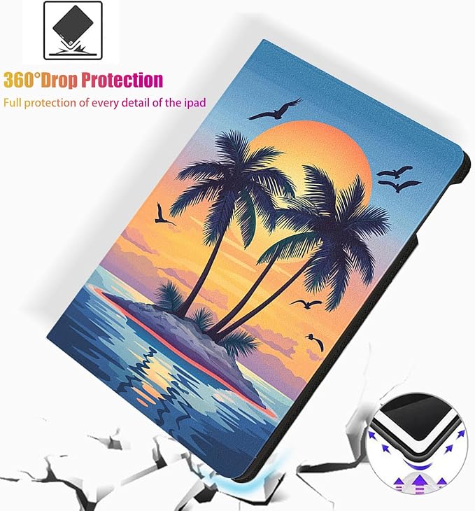 for Microsoft Surface Pro X/Pro X Plus-13 2019/2020/2021/2024 Tablet Case,Auto Wake/Sleep,Adjustable Stand Protective Cover - Tropical Sunset Palm Tree