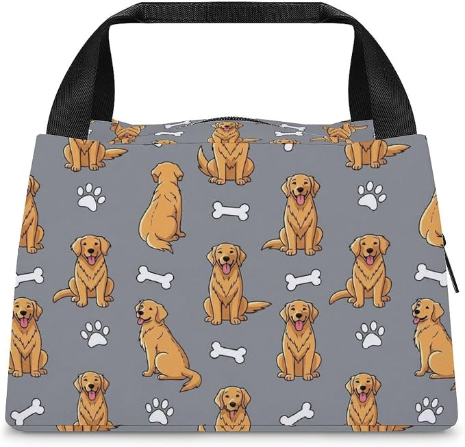 Insulated Lunch Cooler Bag, Golden Retriever Cute Dog | Adult Women Men, Spacious Food Carrier Bags, with Handle, Portable Snack Tote, for Office Gym Picnics BBQ