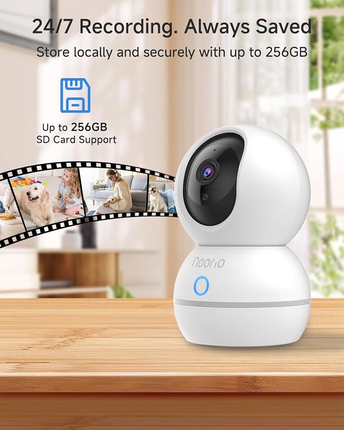 Noorio 4MP/2K Indoor Security Camera, 2.4GHz UHD 360° PTZ Pet/Dog Camera | 4MP/2K UHD Resolution, One-Touch Call, 360° PTZ Coverage, 24/7 Recording, Night Vision, Auto Motion Tracking, 2.4G Only